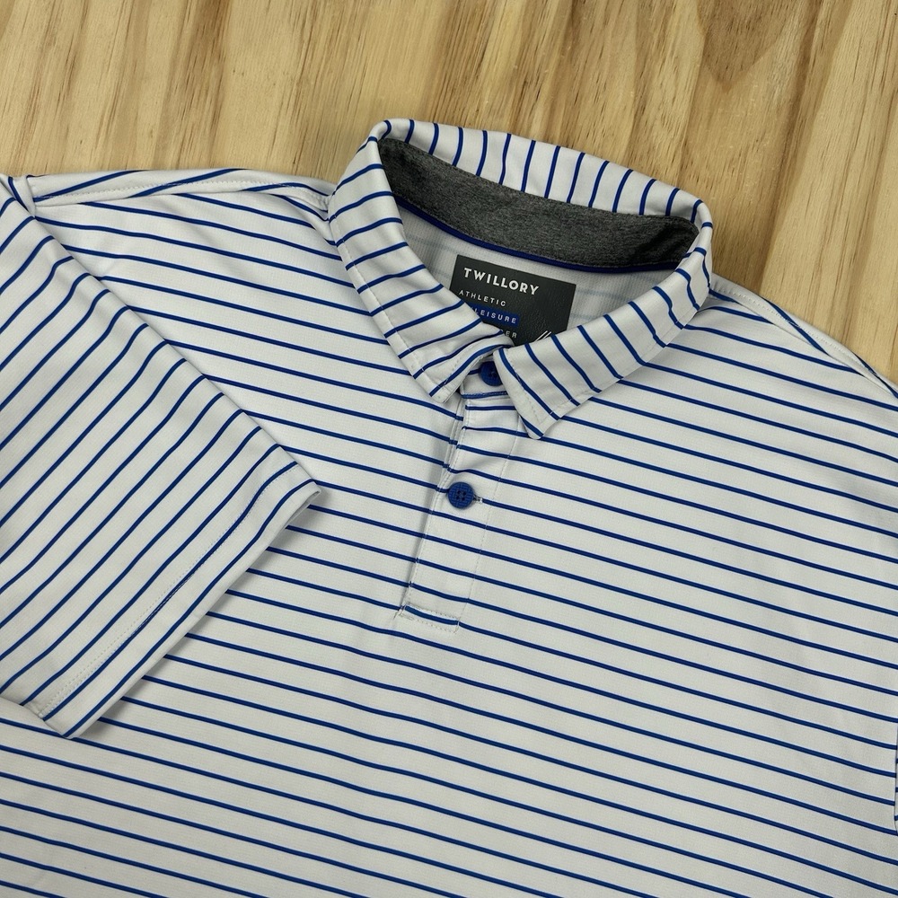 Twillory Athletic Men's Golf Polo XL Blue White Stripe Slim Fit Performance